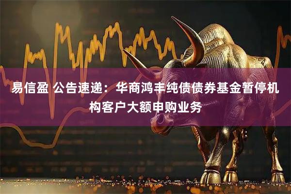 易信盈 公告速递：华商鸿丰纯债债券基金暂停机构客户大额申购业务