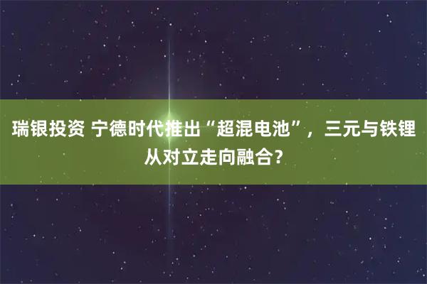 瑞银投资 宁德时代推出“超混电池”，三元与铁锂从对立走向融合？