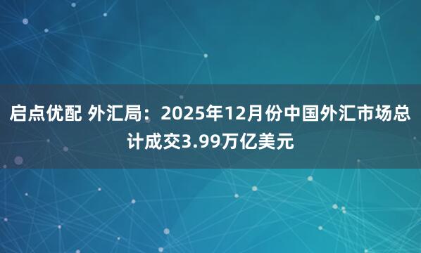 启点优配 外汇局：2025年12月份中国外汇市场总计成交3.99万亿美元